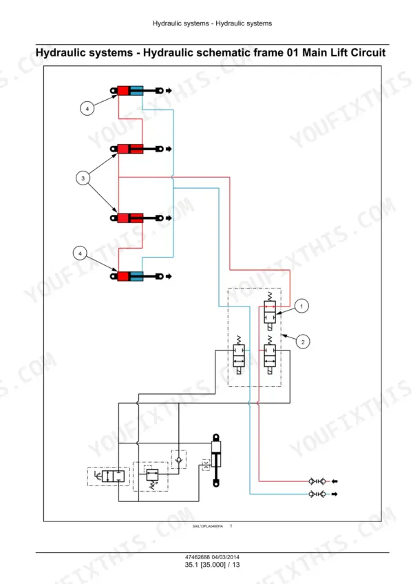 Case IH 1225AFF, 1625AFF, Twin-Row 1225AFF, Twin-Row 1625AFF, Front Fold Planter hydraulic schematic, main lift circuit.