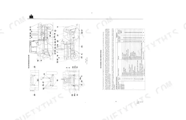 Case IH 1255, 1455, 955, 1055 maintenance guide diagram and periodic servicing schedule table for tractor lubrication.
