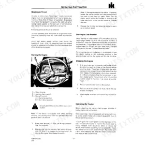 Case IH 1255, 1455, 955, 1055 operator manual page for starting, stopping, and breaking-in the tractor engine.