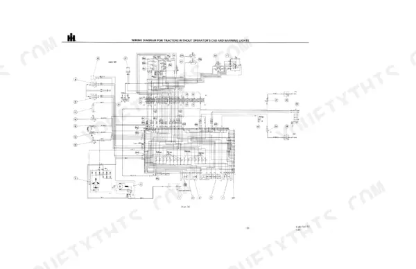 Case IH 1255, 1455, 955, 1055 wiring diagram for tractors without operator cab and warning lights.