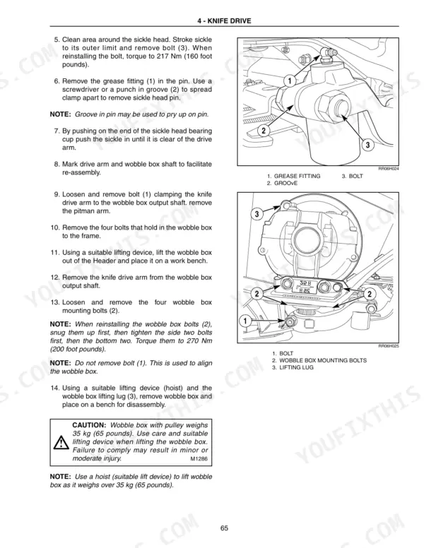 Case IH 2142, 2152, 2162 Draper Header — knife drive wobble box removal procedure