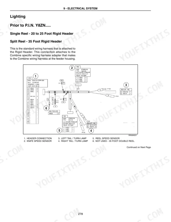 Case IH 2142, 2152, 2162 Draper Header — wiring diagram for lighting, reel speed, and turn lamp harness