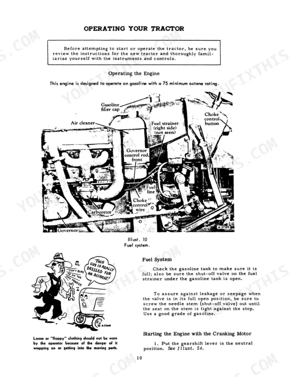 Case IH 300, 300 Utility Tractor, International 300 Utility Tractor fuel system diagram and engine starting procedures.