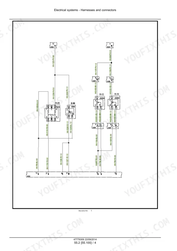 Case IH 3016, 3016 Pick-up Header electrical wiring diagram showing harness connectors X032, X434, X566, X305, X306 and relays R-12, R-13, R-20.