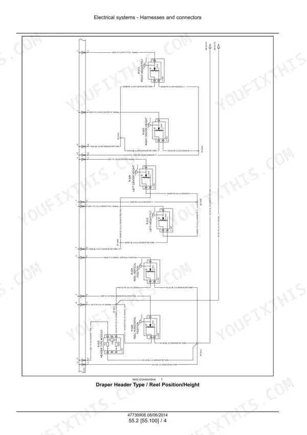 Case IH 3152, 3162, Draper Header wiring diagram for reel position, height, and header type sensors.