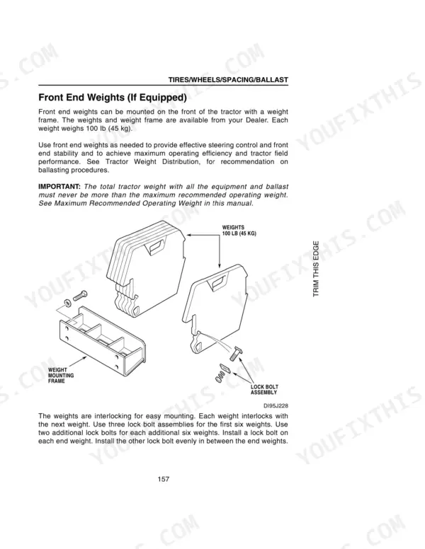 Case IH 3220, 3230, 4210, 4230, 4240, 3200 Series Tractors, 4200 Series Tractors, 4230 Tractor, 3220 Tractor: Front end weight mounting diagram and installation instructions.