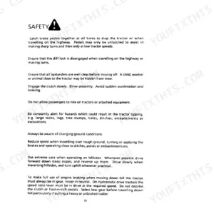 Case IH 385-885 tractor safety manual page covering brake, clutch, differential lock, and hill operating procedures.