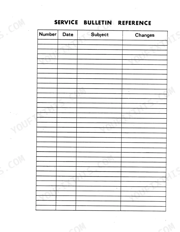 Case IH 454, 474, 475, 574, 674, 2400, 2500 service manual blank Service Bulletin Reference table page.