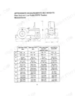 Case IH 585 tractor dimensions and weights table for Row Crop and Low Profile ROPS models with labeled diagram.