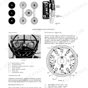 Case IH 624, 724, 824 transmission shift patterns, Agriomatic control lever, instrument cluster, and gauge indicators.