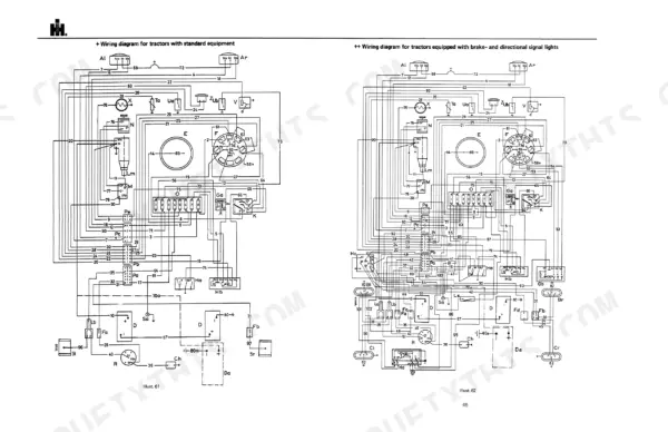 Case IH 624, 724, 824 wiring diagrams for standard equipment and models with brake and directional signal lights.