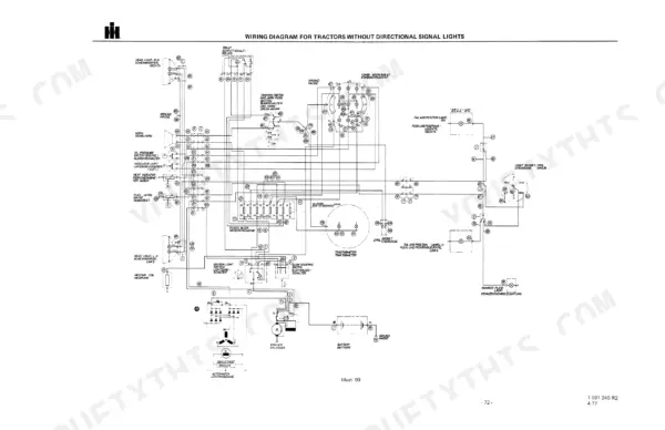 Case IH 644, 744, 844, 844S wiring diagram for tractors without directional signal lights, showing electrical components.