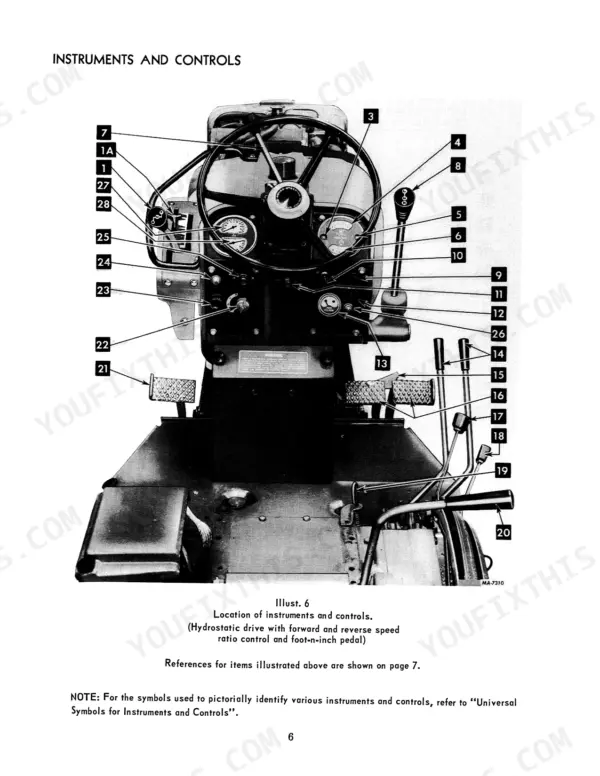 Case IH 666 Tractor, International Farmall 666 Series Tractors, Hi-Clear Model, diagram of dashboard instruments and controls