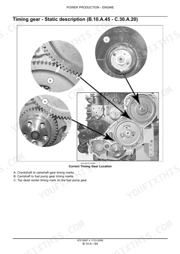 Case IH 6TAA-8304 6TAA-9004 timing gear diagram — crankshaft, camshaft, and common rail fuel pump gear alignment