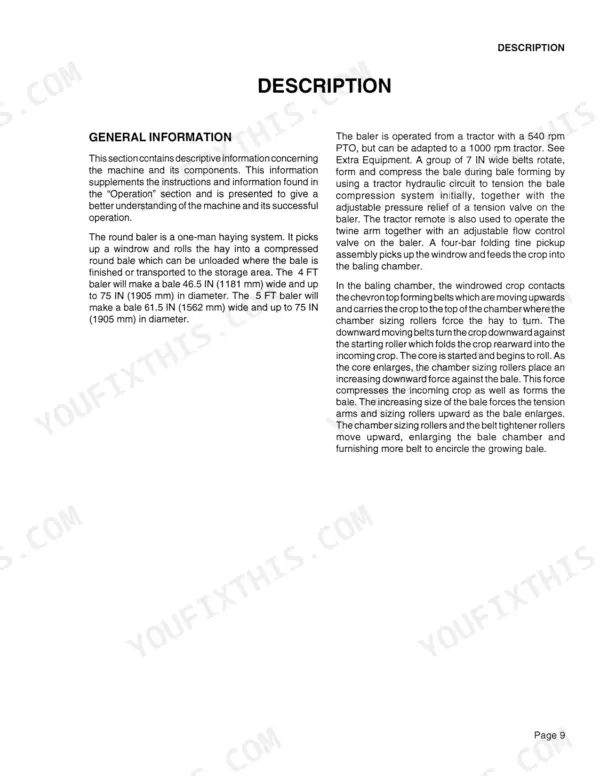 Case IH 8455, 8465 Round Baler general information and description of baling chamber operation and bale formation.