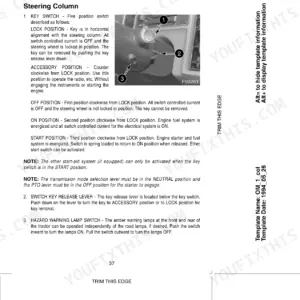 Case IH 9370, 9380, 9390 steering column controls, key switch positions, and hazard warning lamp switch operation.