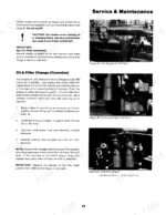 Case IH CM-225... ROPS Model 1001 manual page showing Cummins engine oil and filter change procedures and filter locations.