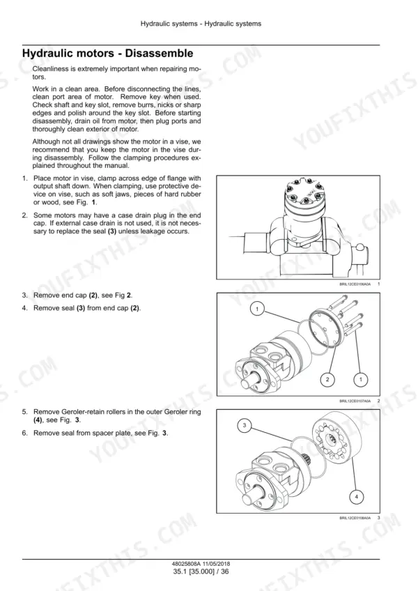 Case IH Coffee Express 100 Harvester Service Manual hydraulic motor disassembly procedure.