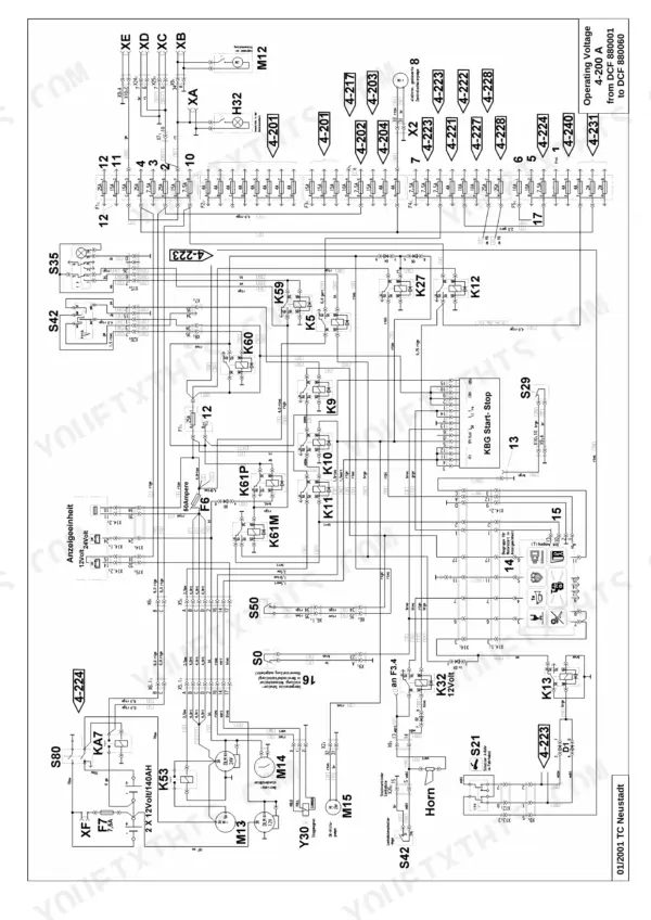 Case IH CROSS-FLOW CF 80 electrical wiring diagram showing relays, fuses, and KBG start-stop control module connections.