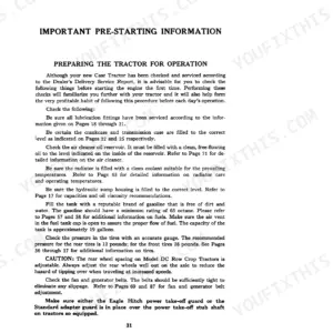 Case IH D, DC-3, DC-4, DO, DS, DV, D Tractor: Pre-starting information and tractor operation preparation procedures.