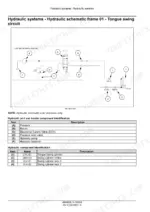 case-ih-dc133-dc163-disc-mower-conditioner-service-manual-48049005-hydraulic-135.webp Case IH DC133/DC163 Disc Mower Conditioner hydraulic schematic for tongue swing circuit with component identification tables.