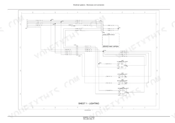 Case IH DC133/DC163 Disc Mower Conditioner wiring diagram for lighting system, harness, and control module.