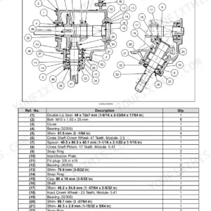Case IH DC92, DC92 Disc Mower Conditioner bevel gearbox exploded view diagram and component parts list table.