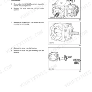 Case IH DCX131 PTO gearbox backlash adjustment and disassembly procedure steps with component diagrams.