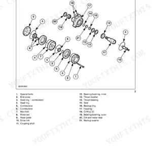 Case IH DH182, DH212, DH252, DH302, DH362 exploded view diagram of Parker hydraulic motor components and parts list.