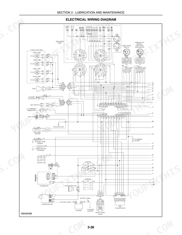 Case IH DX18E, DX22E, DX25E, MWX154S, MWX160S Tractors, Mower Decks electrical wiring diagram showing fuses and components.