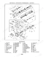 Case IH DX29, DX33 hydrostatic transmission exploded view diagram showing pump, motor, and charge pump components.