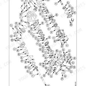 Case IH DX31, DX34 hydrostatic transmission exploded view diagram showing internal pump components and housing parts.