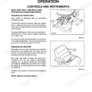 Case IH DX35, DX40, DX45, D35, D40, D45 seat adjustment and seat belt operation procedures with diagrams.