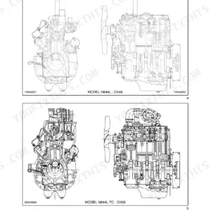 Case IH DX48, DX55 engine cross-section diagrams for N844L and N844L-TC engine models showing internal components.