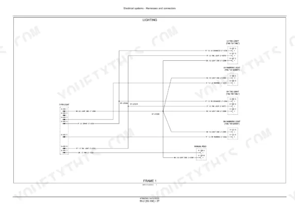 Case IH Early Riser 1225 wiring diagram for lighting system showing 7-pin light connector, tail lights, and warning lights.