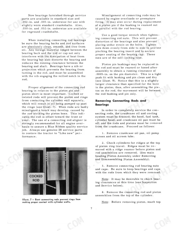 Case IH Farmall Cub Tractor service manual: connecting rod and bearing installation, alignment, and removal procedures.