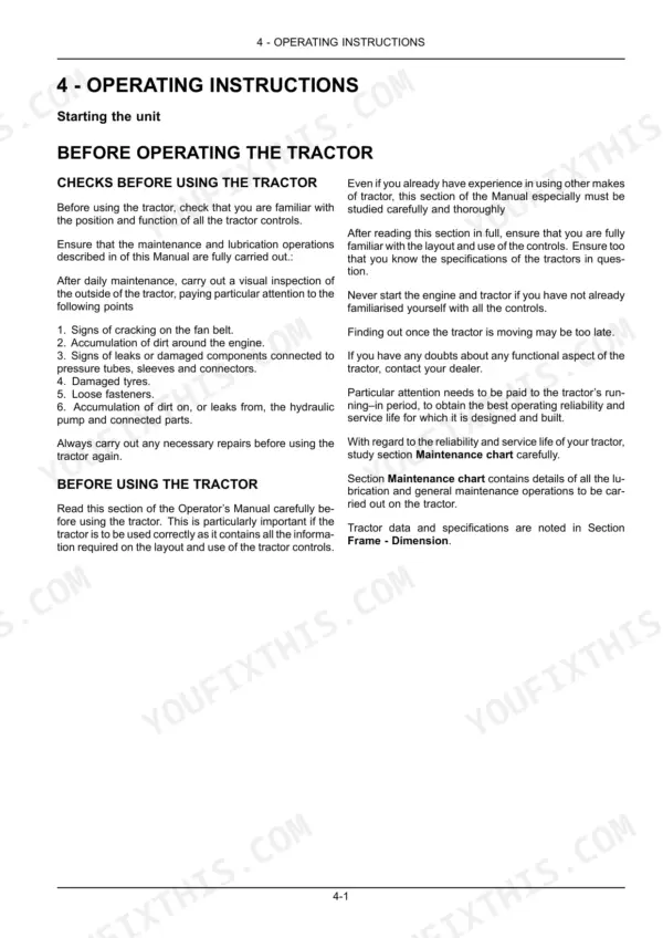 Case IH Farmall 85A/95A/105A/115A operator manual pre-operation safety check page.