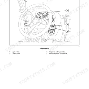 Case IH Farmall 75U-115U control panel diagram showing lights switch, instrument cluster, keypad, and wiper lever.