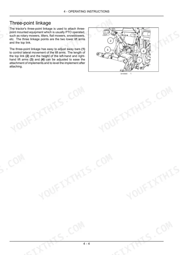 Case IH Farmall 30B, Farmall 35B three-point linkage diagram showing sway bars, top link, and lift arm adjustment points.