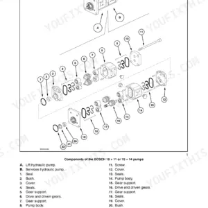 Case IH Farmall 55C 65C 75C Bosch hydraulic pump exploded view and parts list