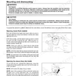 Case IH Farmall 110N-80N manual: operator platform access, door opening procedures, and safety warnings for mounting/dismounting.