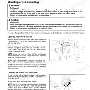 Case IH Farmall 110N-80N manual: operator platform access, door opening procedures, and safety warnings for mounting/dismounting.