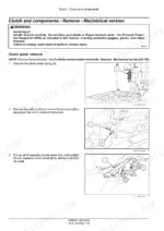 Case IH Farmall 80JXM, 90JXM clutch pedal removal procedure with diagrams showing spring, pivot pin, and shaft assembly.