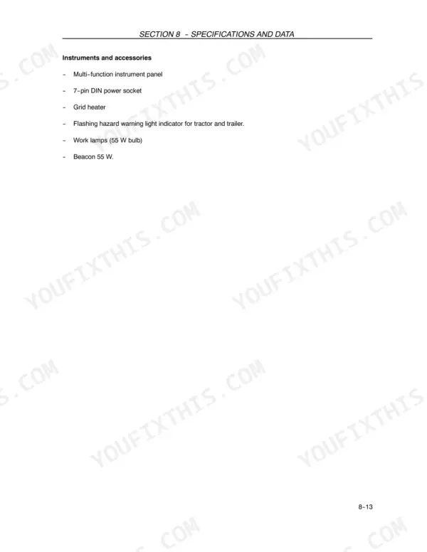 Case IH Farmall 60-95 Tractor Operator Manual — engine, transmission and hydraulic specifications table