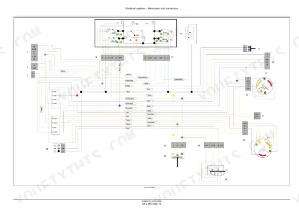 Case IH JX55T, JX75T electrical system wiring diagram showing instrument cluster, fuse box, and harness connectors.