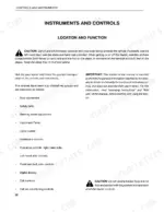 Case IH JX80U, JX90U, JX100U operator manual page listing instrument and control location and safety cautions.
