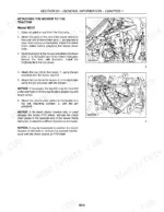 Case IH MD72, MD82, MD92 procedure for attaching the mower to the tractor with hitch pin and top link diagrams.