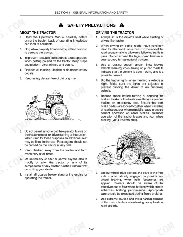 Case IH MXU100-135 tractor safety precautions and driving rules.