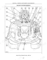Case IH MXU115, MXU130 tractor cab and platform controls diagram showing operator seat, steering wheel, and levers.