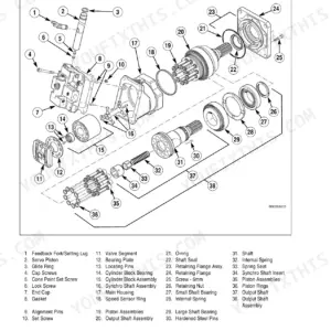 Case IH PATRIOT 4420 wheel motor exploded view diagram with numbered parts list including piston and output shaft assemblies.
